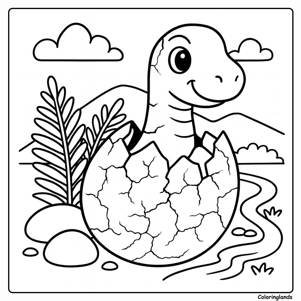Apatosaurus dinosaur egg coloring page at the riverside Apatosaurus dinosaur egg coloring page with cracked shell and stream