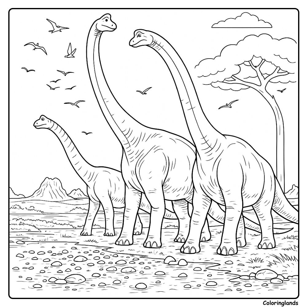 Baryonyx coloring page strolling by the lakeshore at dawn Baryonyx coloring page near trees birds and wide open water