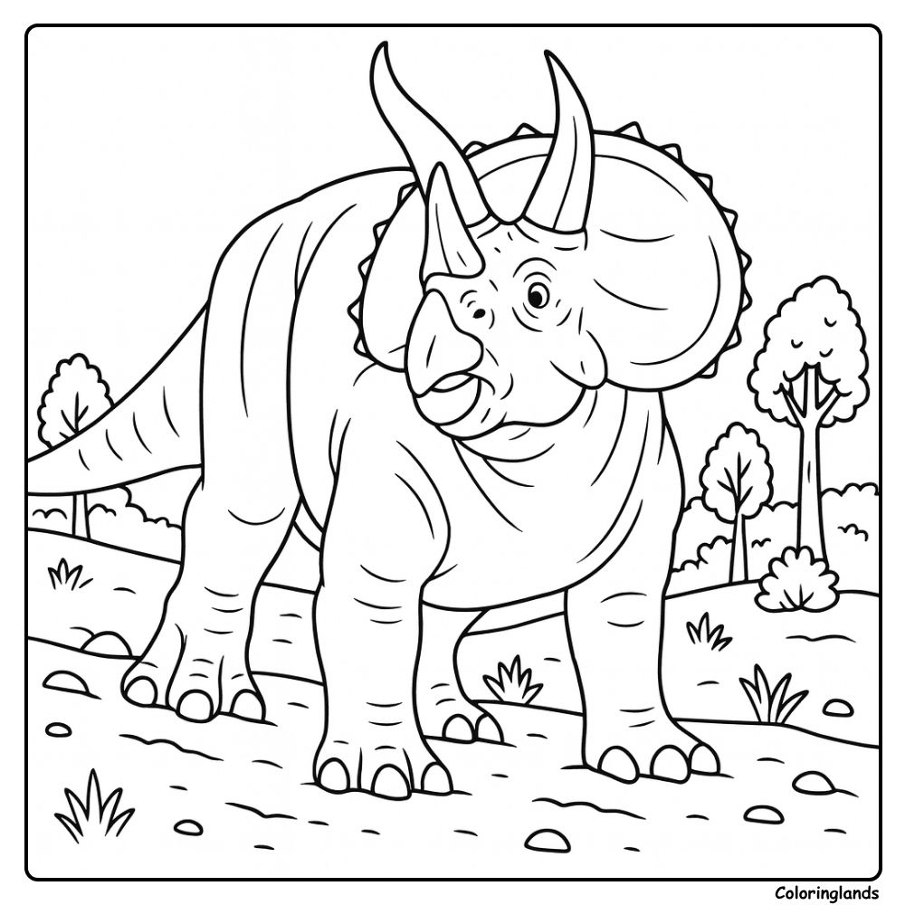 Realistic dinosaur Triceratops coloring pages forest walk Realistic dinosaur Triceratops coloring pages rocky valley view