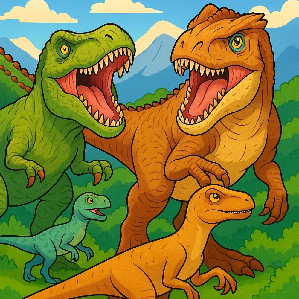 T rex coloring ideas for a roaring valley lineup T rex coloring ideas featuring adult pair with playful juveniles
