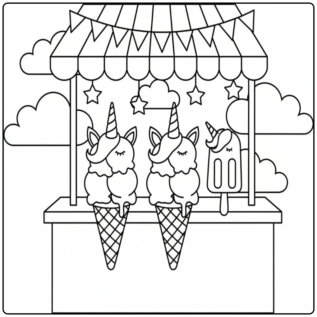 100+ Free Printable Unicorn Ice Cream Coloring Pages for All Ages, image size:1020x1020